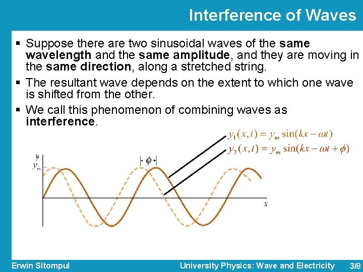 Interference of Waves § Suppose there are two sinusoidal waves of the same wavelength