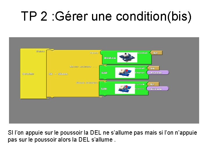 TP 2 : Gérer une condition(bis) SI l’on appuie sur le poussoir la DEL