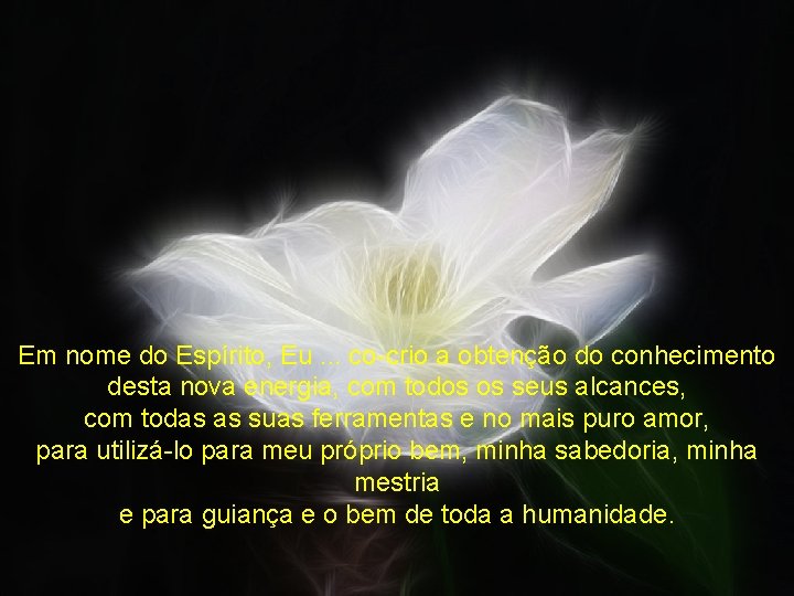 Em nome do Espírito, Eu. . . co-crio a obtenção do conhecimento desta nova