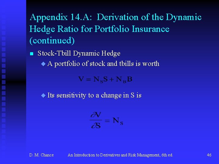 Appendix 14. A: Derivation of the Dynamic Hedge Ratio for Portfolio Insurance (continued) n