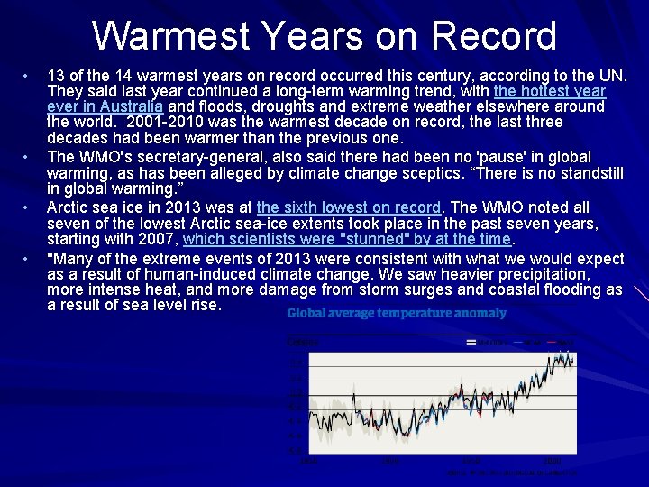 Warmest Years on Record • • 13 of the 14 warmest years on record