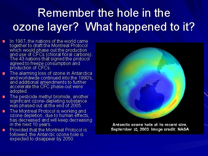 Remember the hole in the ozone layer? What happened to it? In 1987, the