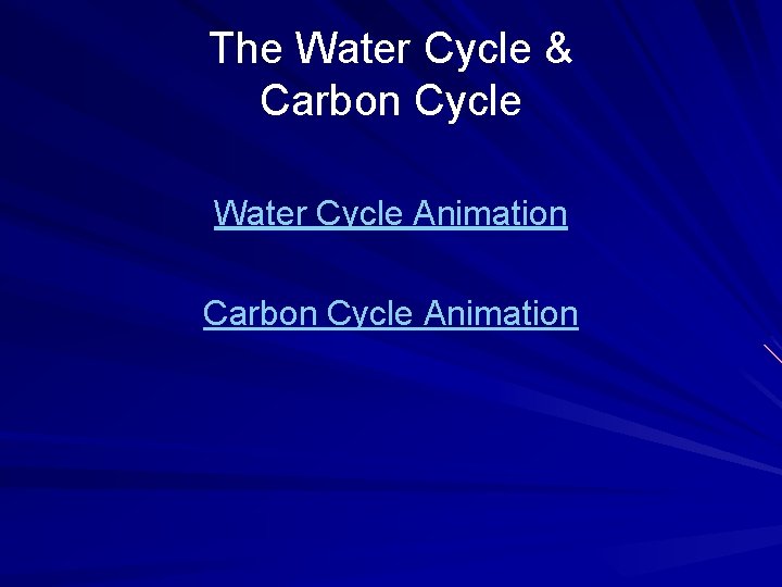 The Water Cycle & Carbon Cycle Water Cycle Animation Carbon Cycle Animation 