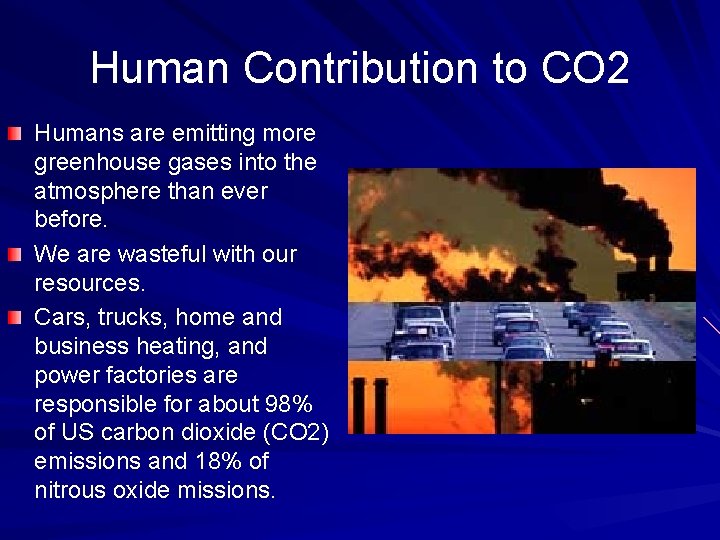 Human Contribution to CO 2 Humans are emitting more greenhouse gases into the atmosphere