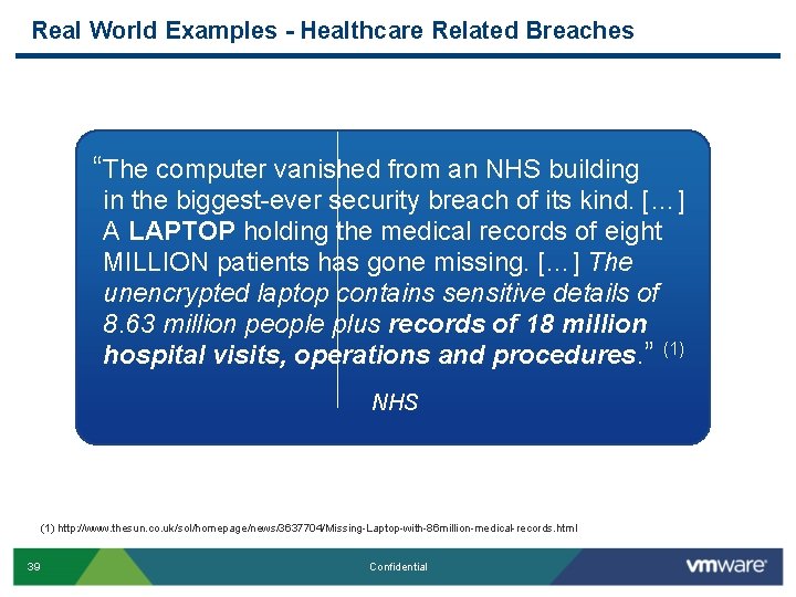 Real World Examples - Healthcare Related Breaches “The computer vanished from an NHS building Real World Examples - Healthcare Related Breaches “The computer vanished from an NHS building