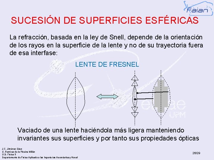 SUCESIÓN DE SUPERFICIES ESFÉRICAS La refracción, basada en la ley de Snell, depende de