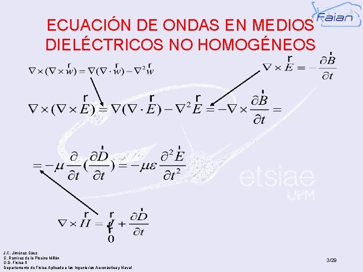 ECUACIÓN DE ONDAS EN MEDIOS DIELÉCTRICOS NO HOMOGÉNEOS J. C. Jiménez Sáez S. Ramírez