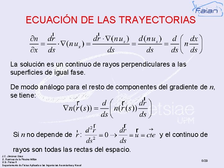 ECUACIÓN DE LAS TRAYECTORIAS La solución es un continuo de rayos perpendiculares a las