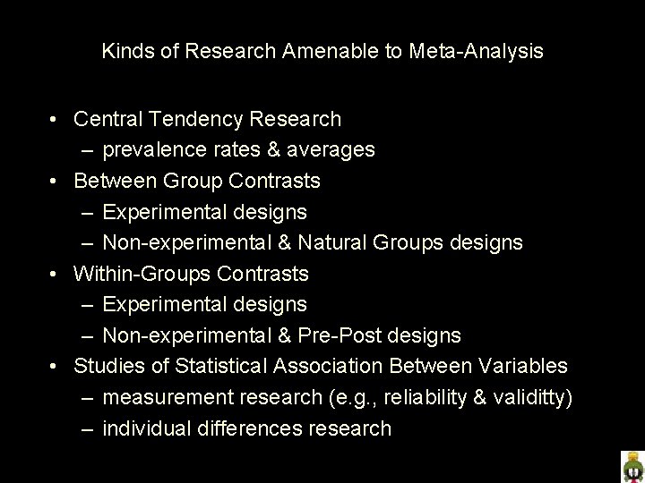 Introduction to MetaAnalysis a bit of history definitions