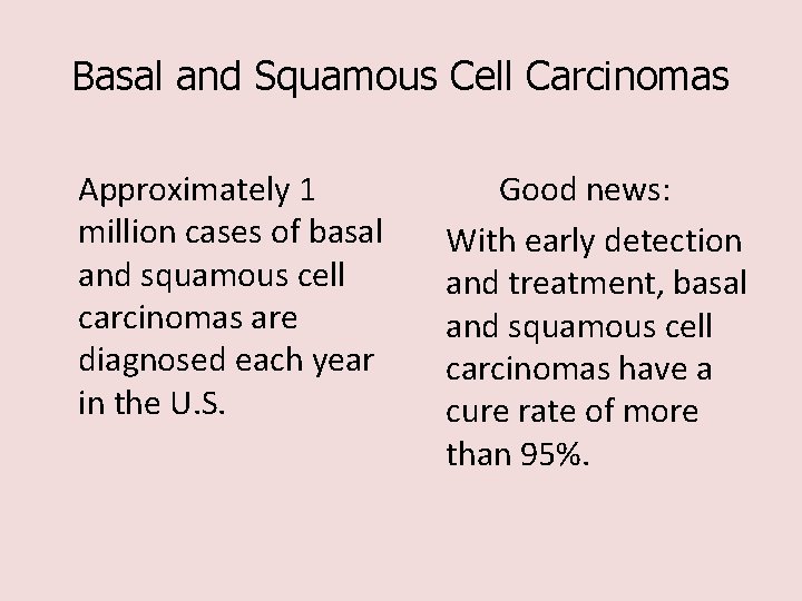 Basal and Squamous Cell Carcinomas Approximately 1 million cases of basal and squamous cell Basal and Squamous Cell Carcinomas Approximately 1 million cases of basal and squamous cell