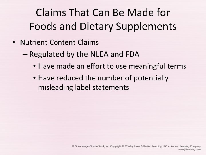 Claims That Can Be Made for Foods and Dietary Supplements • Nutrient Content Claims