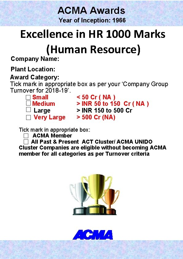 ACMA Awards 2018 -19 : Excellence in HR 1000 Marks ACMA Awards Year of