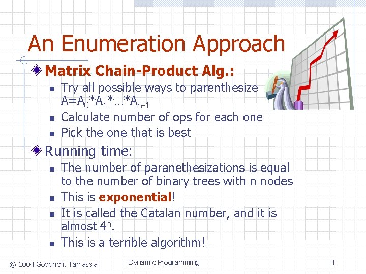 An Enumeration Approach Matrix Chain-Product Alg. : n n n Try all possible ways
