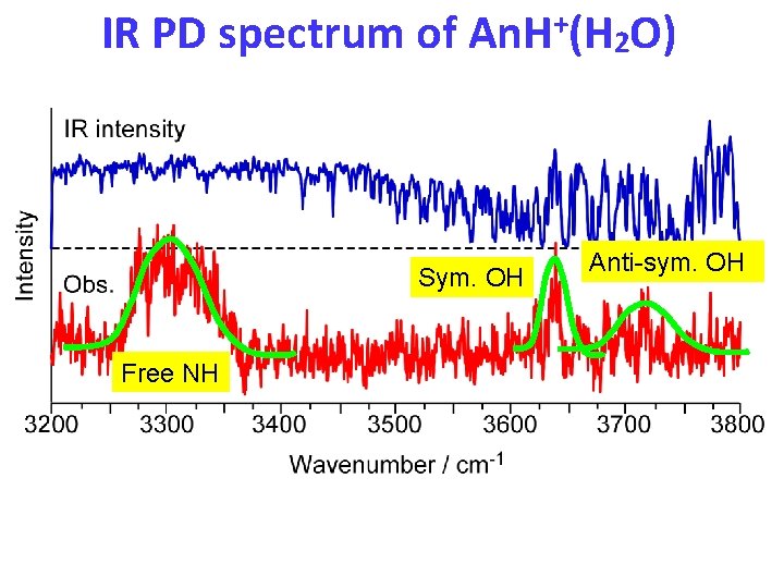 IR PD spectrum of An. H+(H 2 O) Sym. OH Free NH Anti-sym. OH