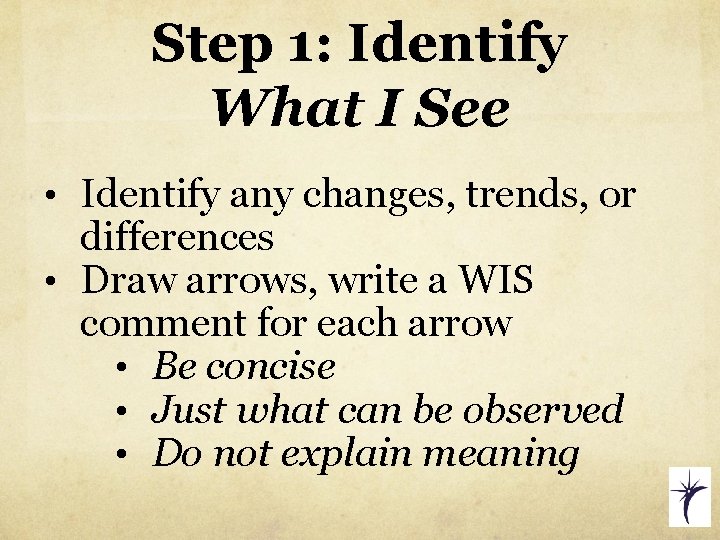 Step 1: Identify What I See • Identify any changes, trends, or differences •