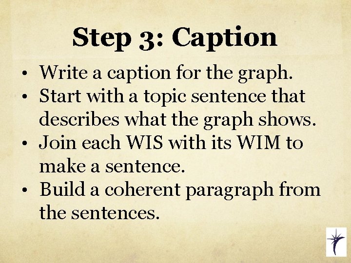 Step 3: Caption • Write a caption for the graph. • Start with a