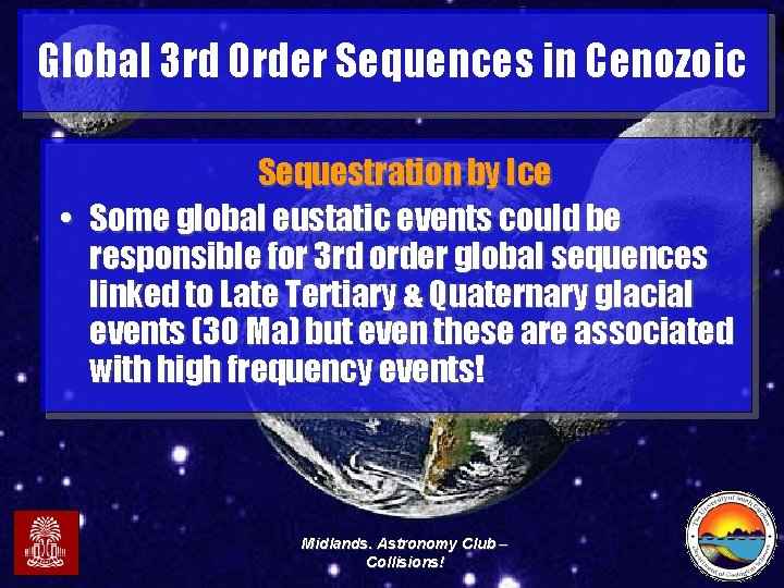 Global 3 rd Order Sequences in Cenozoic Sequestration by Ice • Some global eustatic
