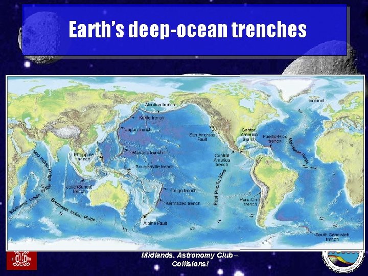 Earth’s deep-ocean trenches Midlands. Astronomy Club – Collisions! 