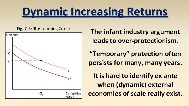 Dynamic Increasing Returns Fig. 7 -6: The Learning Curve The infant industry argument leads