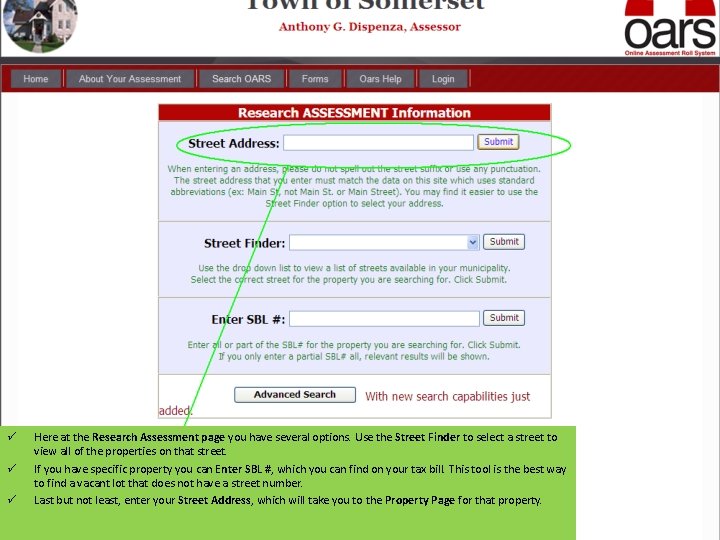 ü ü ü Here at the Research Assessment page you have several options. Use