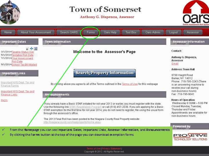 ü ü From the Homepage you can see Important Dates, Important Links, Assessor Information,