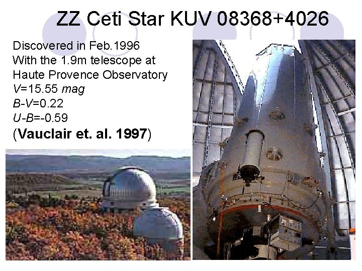 ZZ Ceti Star KUV 08368+4026 Discovered in Feb. 1996 With the 1. 9 m