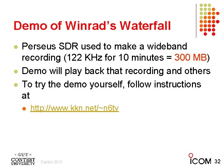 Demo of Winrad’s Waterfall l Perseus SDR used to make a wideband recording (122