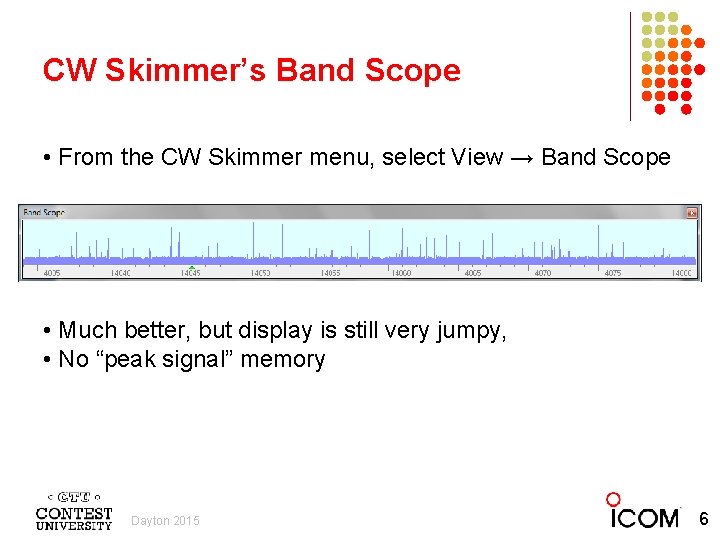 CW Skimmer’s Band Scope • From the CW Skimmer menu, select View → Band