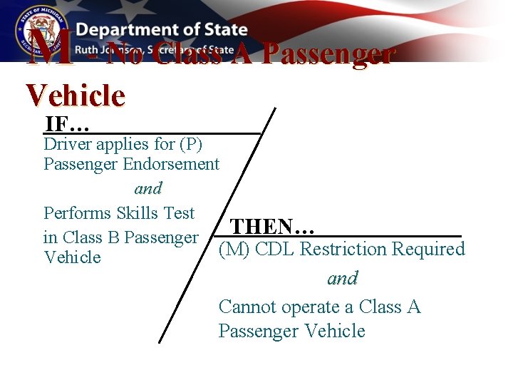 M - No Class A Passenger Vehicle IF… Driver applies for (P) Passenger Endorsement