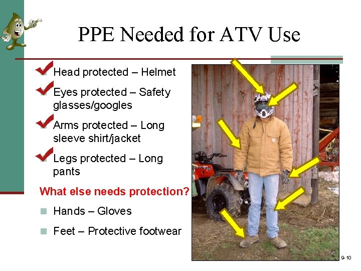 PPE Needed for ATV Use n Head protected – Helmet n Eyes protected – PPE Needed for ATV Use n Head protected – Helmet n Eyes protected –