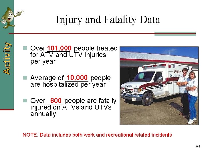 Activity Injury and Fatality Data n Over 101, 000 ______ people treated for ATV Activity Injury and Fatality Data n Over 101, 000 ______ people treated for ATV