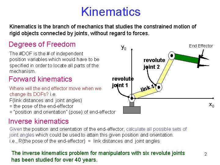 Kinematics is the branch of mechanics that studies the constrained motion of rigid objects
