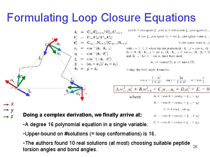 Formulating Loop Closure Equations x y z Doing a complex derivation, we finally arrive