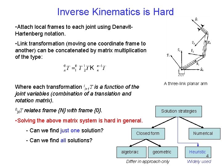 Inverse Kinematics is Hard • Attach local frames to each joint using Denavit. Hartenberg