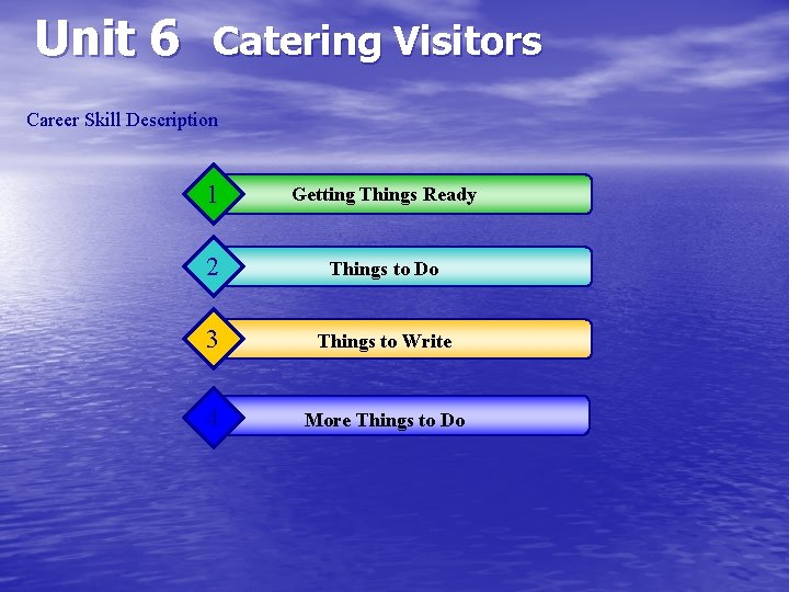 Unit 6 Catering Visitors Career Skill Description 1 Getting Things Ready 2 Things to