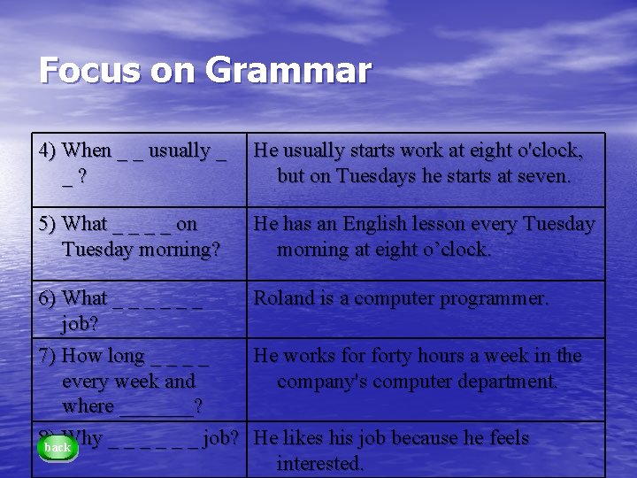 Focus on Grammar 4) When _ _ usually _ _? He usually starts work