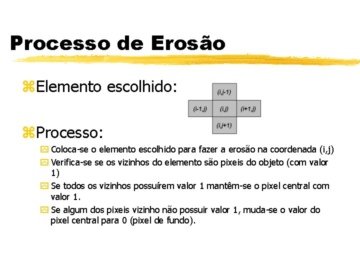 Processo de Erosão z. Elemento escolhido: z. Processo: y Coloca-se o elemento escolhido para