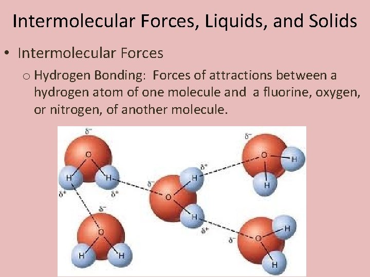 Intermolecular Forces, Liquids, and Solids • Intermolecular Forces o Hydrogen Bonding: Forces of attractions