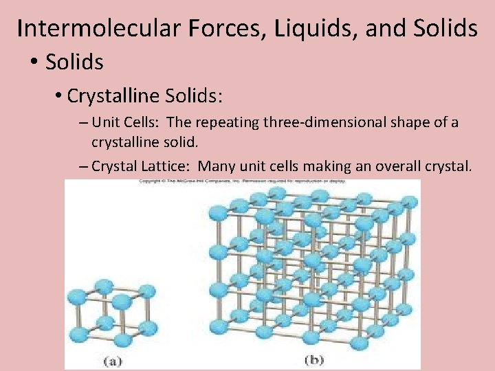 Intermolecular Forces, Liquids, and Solids • Crystalline Solids: – Unit Cells: The repeating three-dimensional