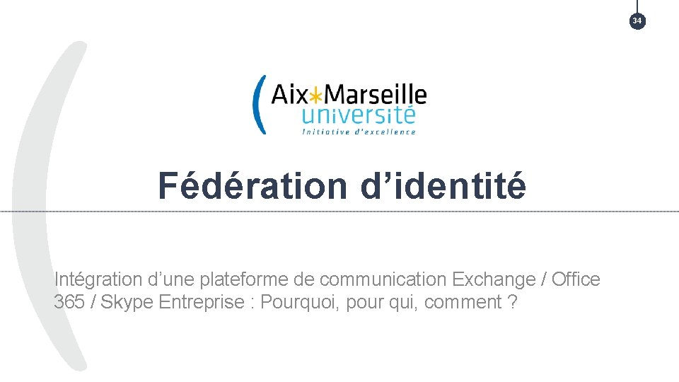 34 TITRE DE LA PRÉSENTATION > TITRE DE LA PARTIE Fédération d’identité Intégration d’une
