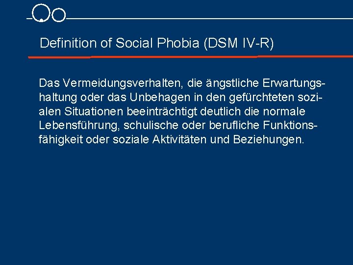  • Definition of Social Phobia (DSM IV R) Das Vermeidungsverhalten, die ängstliche Erwartungs