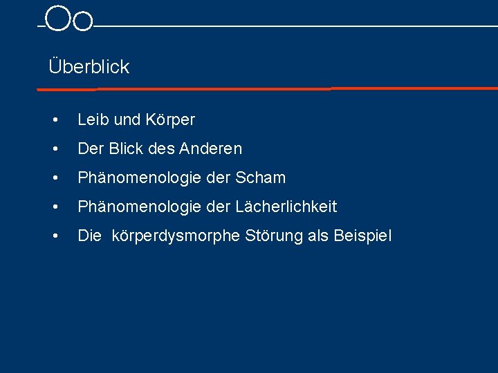 Überblick • Leib und Körper • Der Blick des Anderen • Phänomenologie der Scham