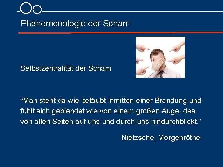 Phänomenologie der Scham Selbstzentralität der Scham “Man steht da wie betäubt inmitten einer Brandung