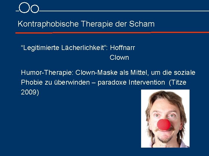 Kontraphobische Therapie der Scham “Legitimierte Lächerlichkeit”: Hoffnarr Clown Humor Therapie: Clown Maske als Mittel,