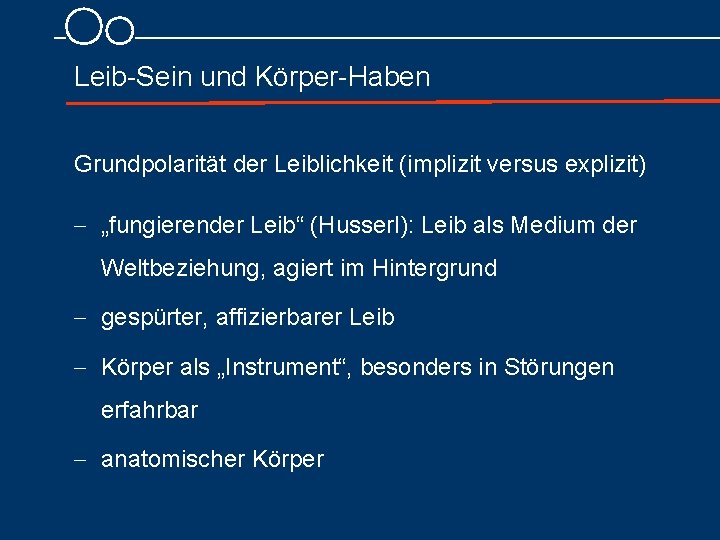 Leib Sein und Körper Haben Grundpolarität der Leiblichkeit (implizit versus explizit) - „fungierender Leib“