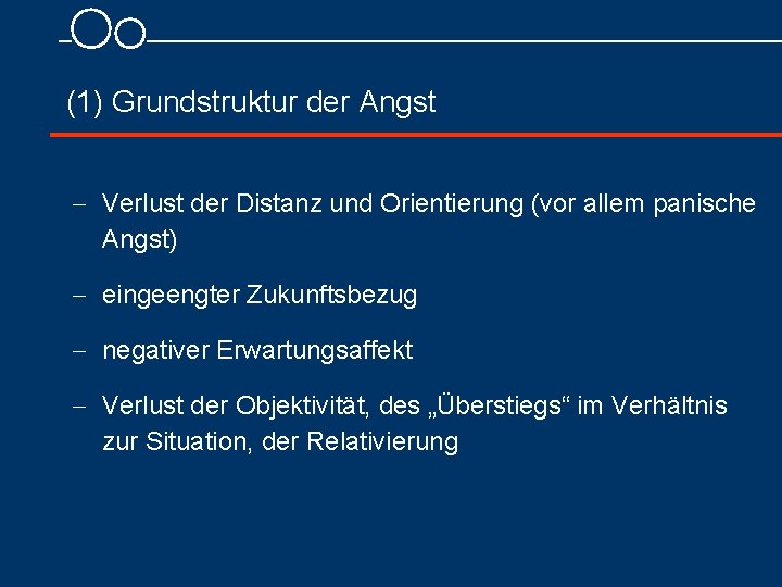 (1) Grundstruktur der Angst - Verlust der Distanz und Orientierung (vor allem panische Angst)