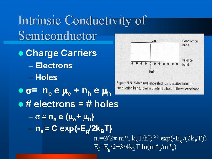 Intrinsic Conductivity of Semiconductor l Charge Carriers – Electrons – Holes l = n