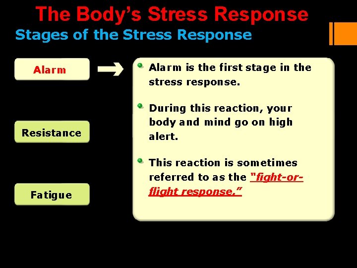 The Body’s Stress Response Stages of the Stress Response Alarm Resistance Fatigue Alarm is The Body’s Stress Response Stages of the Stress Response Alarm Resistance Fatigue Alarm is
