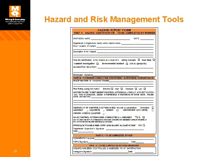 Hazard and Risk Management Tools 23 