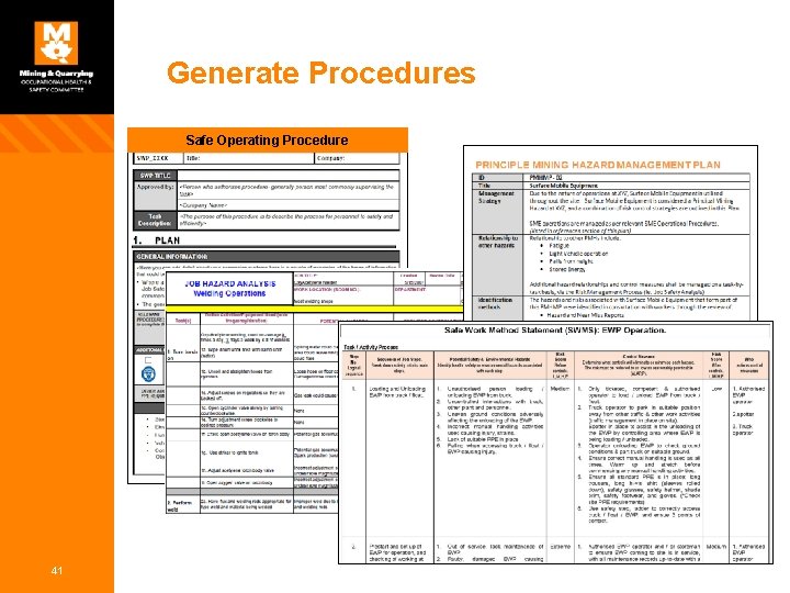 Generate Procedures Safe Operating Procedure 41 
